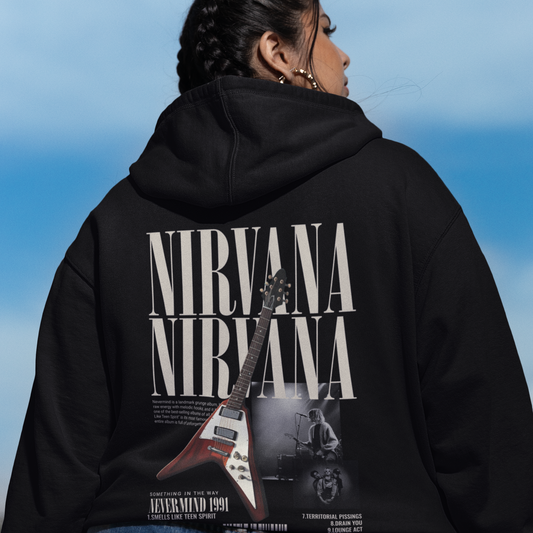 Classic Black Unisex Oversized Hoodie with Nirvana  Graphic