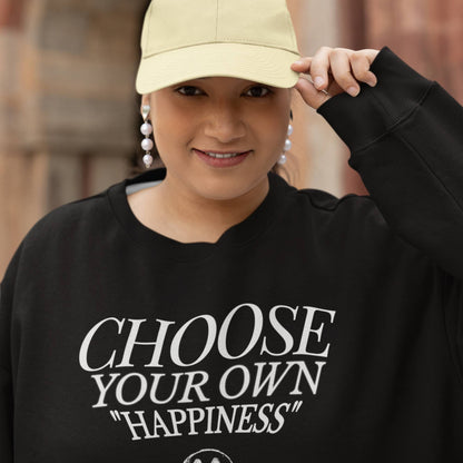 Black Oversized Choose Your Happiness Printed Sweatshirt