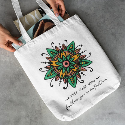 Mandala Canvas Tote Bag with "Free Your Mind" Quote