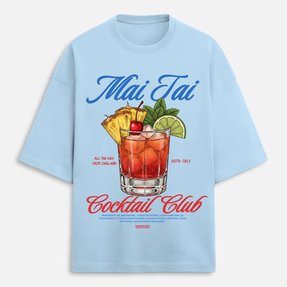 Light blue t-shirt with Mai Tai cocktail graphic and text on a white background