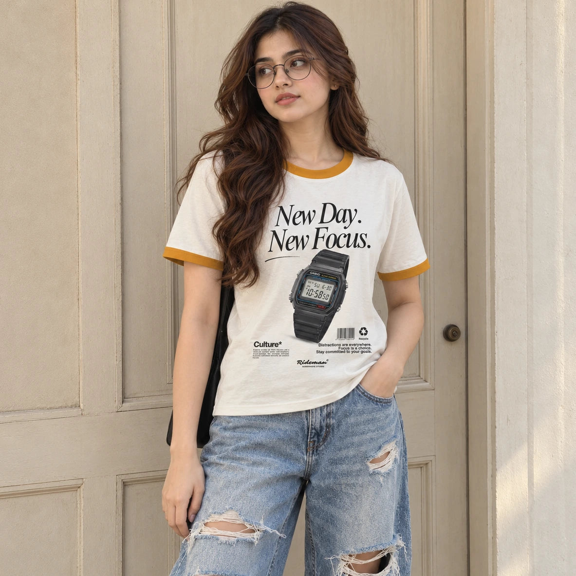 New Day New Focus Ringer Tee | Retro Graphic T-Shirt