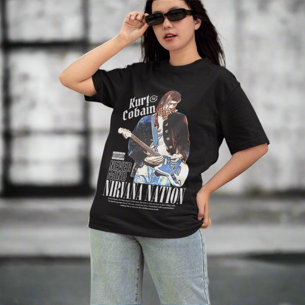 Nirvana Fan Essential Kurt Cobain Artwork on Premium Oversized Tee