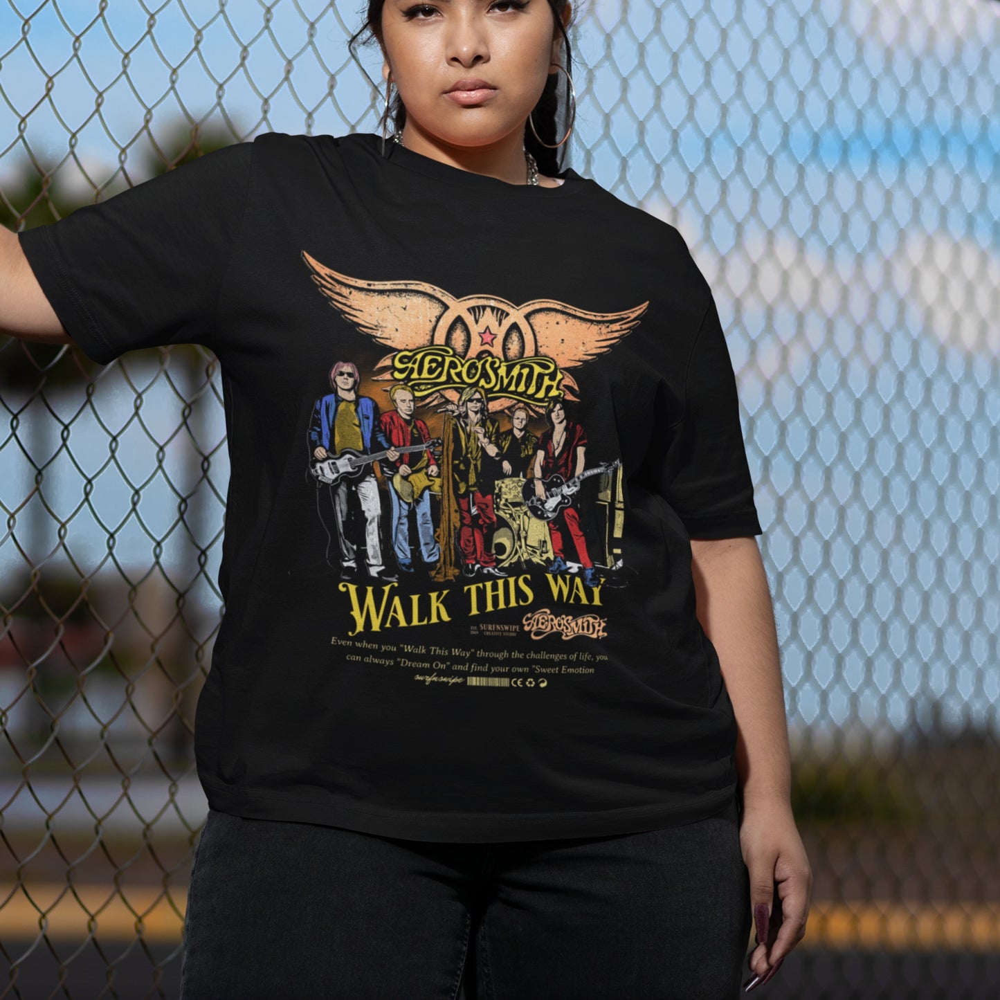 Oversized Aerosmith Band Graphic T-Shirt 