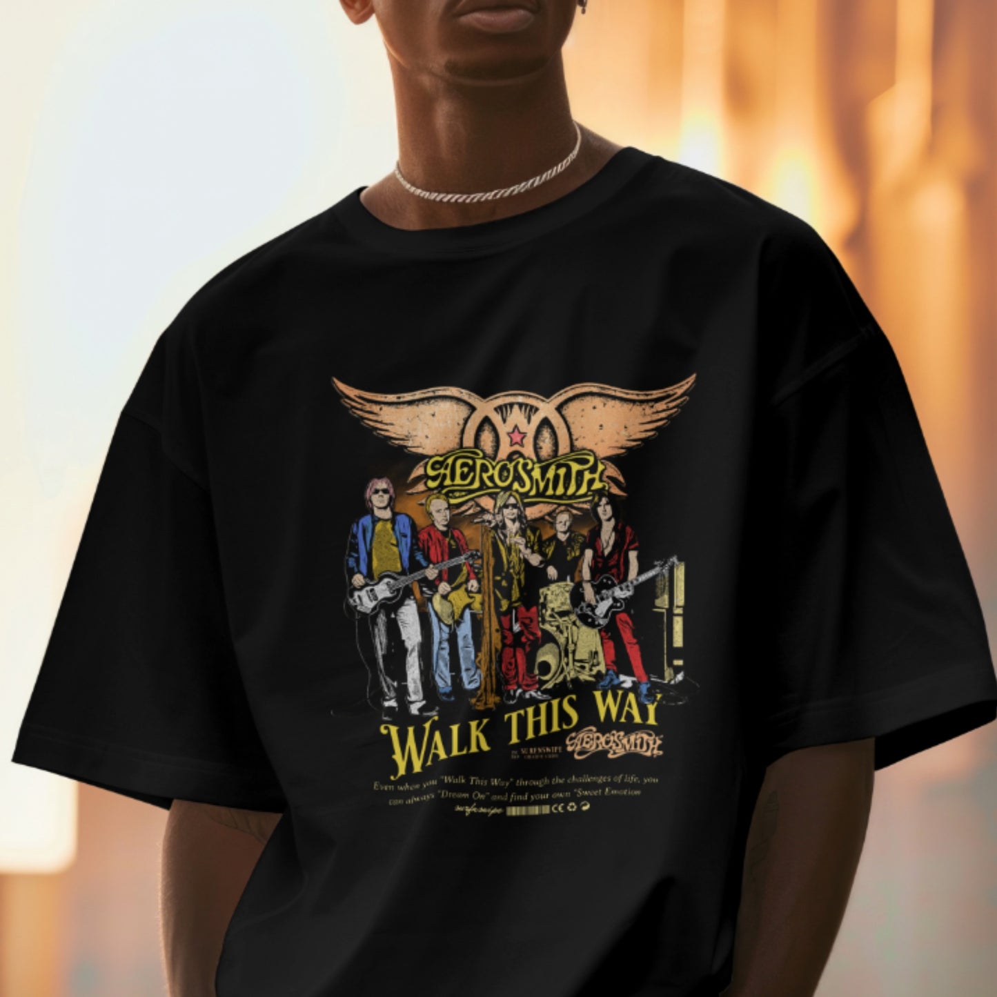 Oversized Aerosmith Band Graphic T-Shirt 