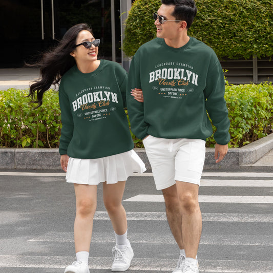 Oversized Brooklyn Varsity Club Green Sweatshirt