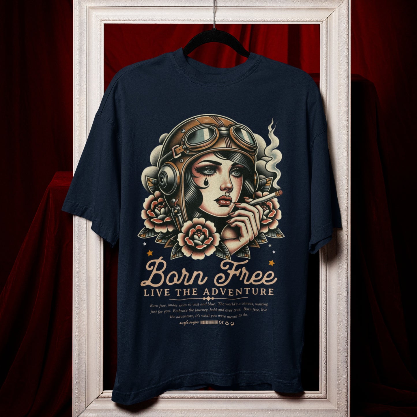 Retro Tattoo Born Free Tee - Vintage Aviator  Design