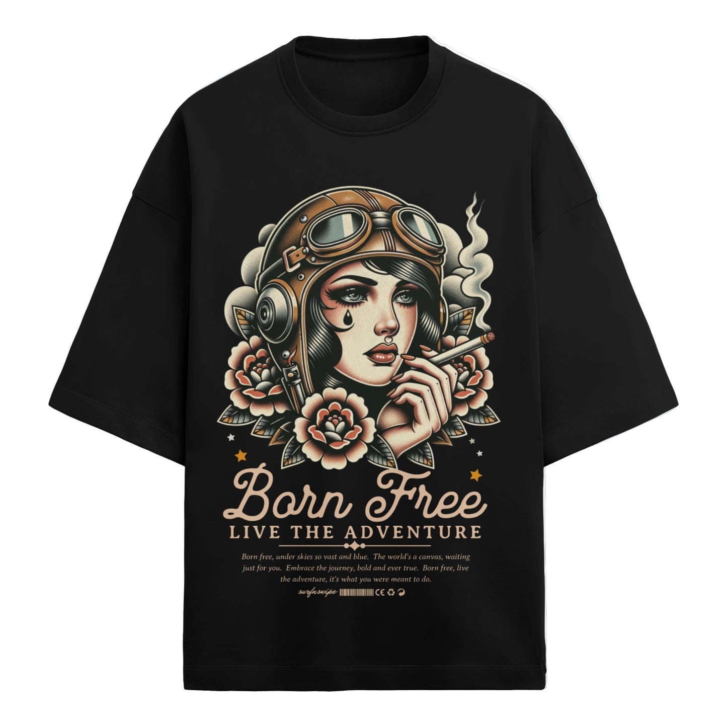 Retro Tattoo Born Free Tee - Vintage Aviator  Design
