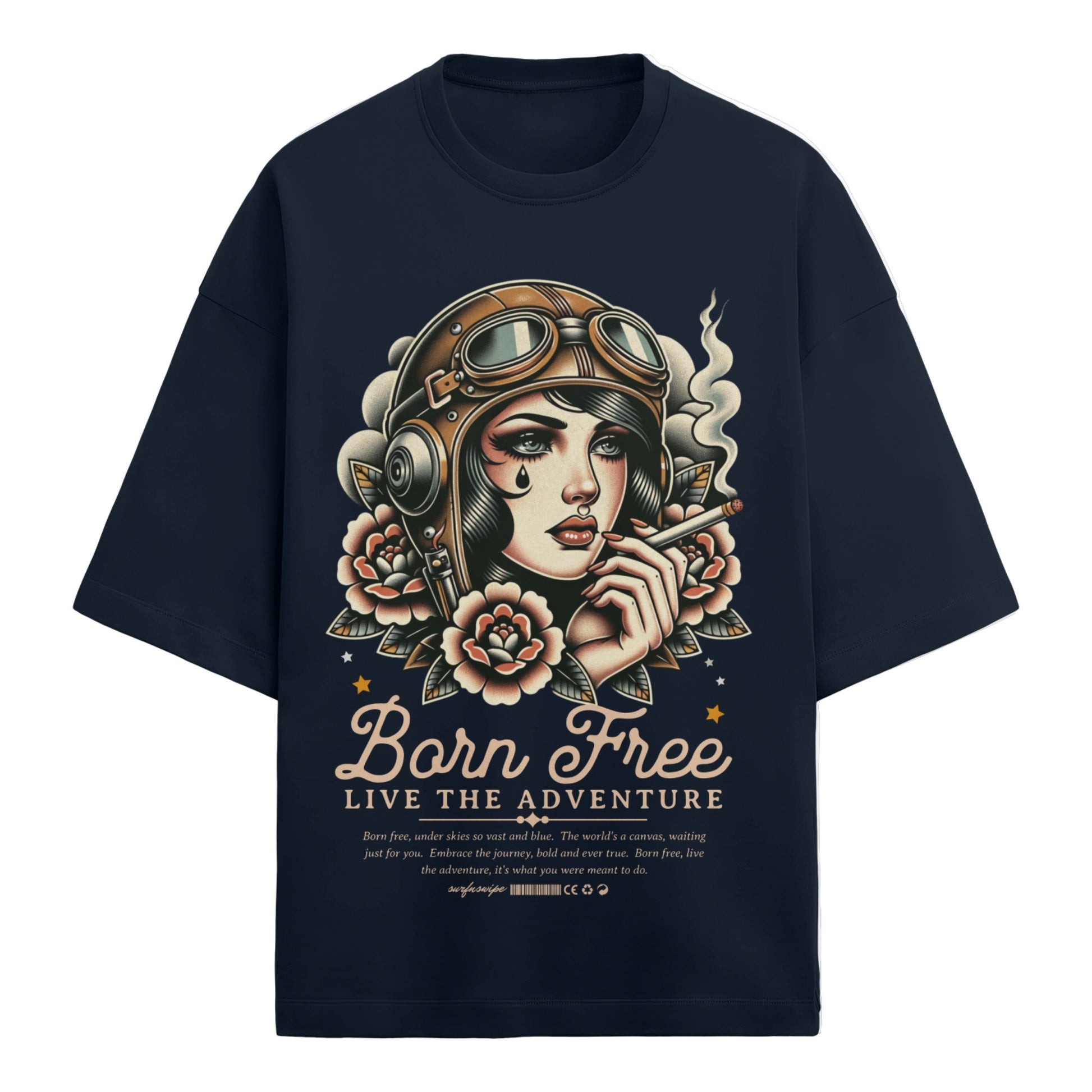 Retro Tattoo Born Free Tee - Vintage Aviator  Design
