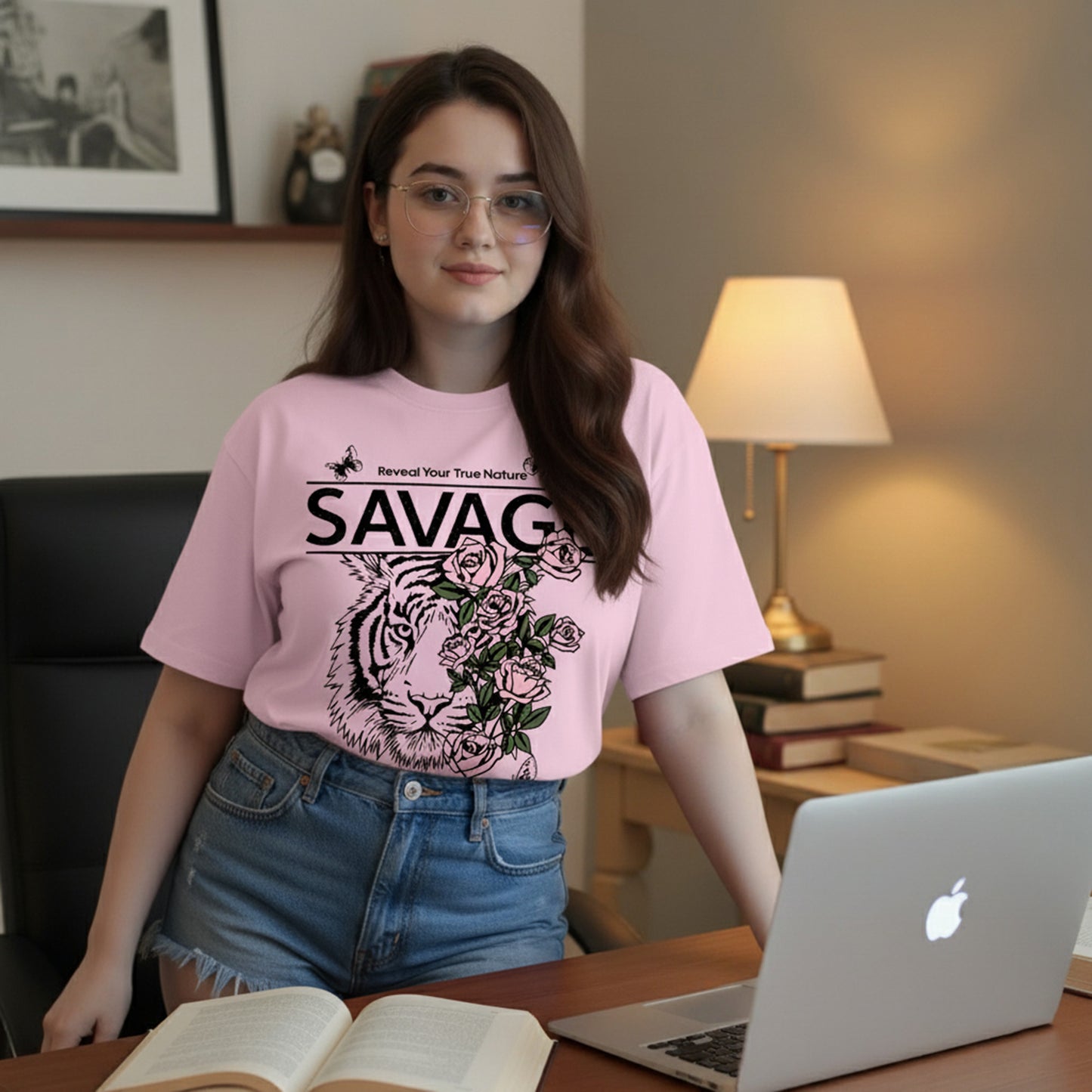 Tiger & Rose Graphic Print Oversized T-Shirt