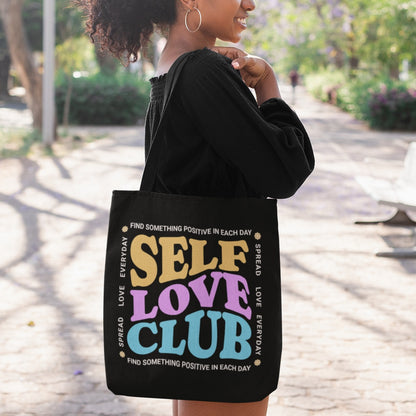 Self Love Club Canvas Tote Bag - Eco-Friendly with Zipper