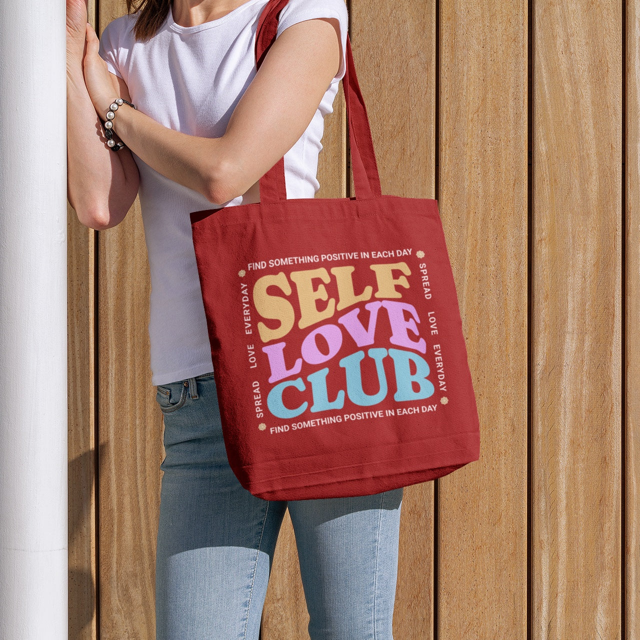 Self Love Club Canvas Tote Bag - Eco-Friendly with Zipper