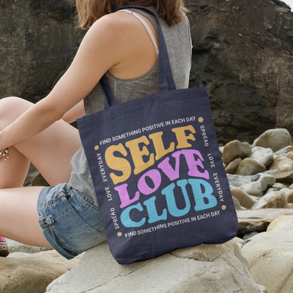 Self Love Club Canvas Tote Bag - Eco-Friendly with Zipper