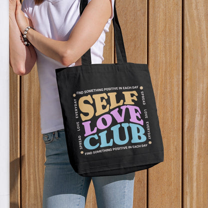 Self Love Club Canvas Tote Bag - Eco-Friendly with Zipper