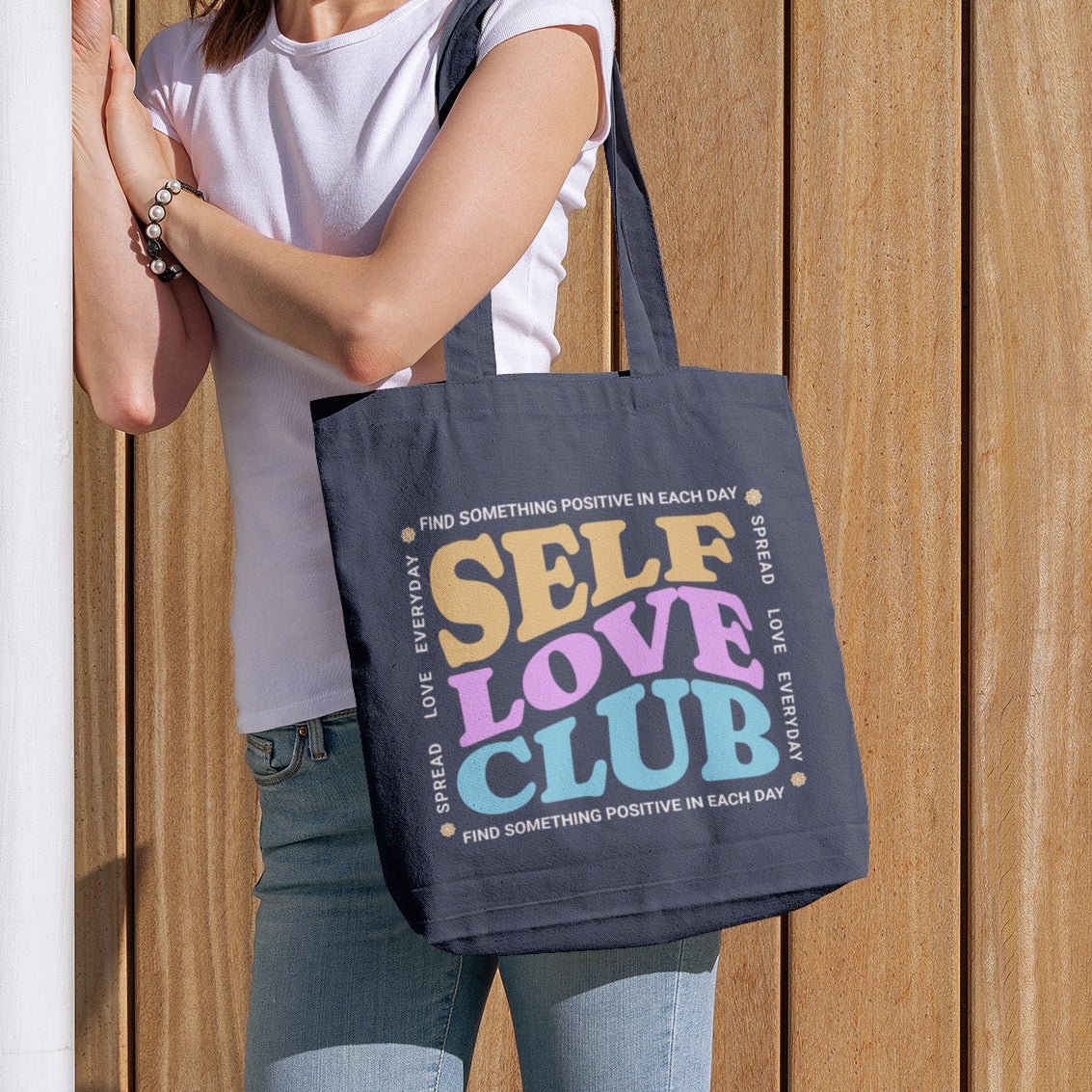 Self Love Club Canvas Tote Bag - Eco-Friendly with Zipper