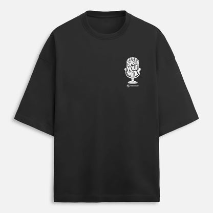 SurfNSwipe Speak Your Mind oversized tee flat lay — 240 GSM cotton black graphic tee India