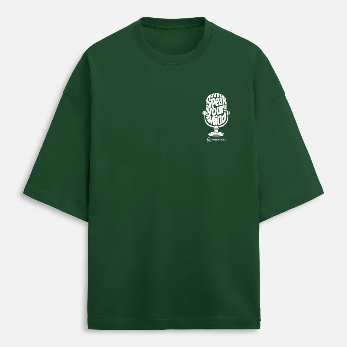 SurfNSwipe Speak Your Mind oversized tee flat lay — 240 GSM cotton green graphic tee India