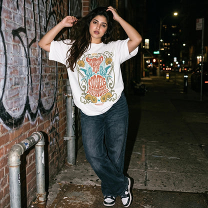 Spread Joy Create Happiness oversized retro graphic t-shirt with vintage bird and floral print, 240 GSM heavyweight cotton streetwear tee