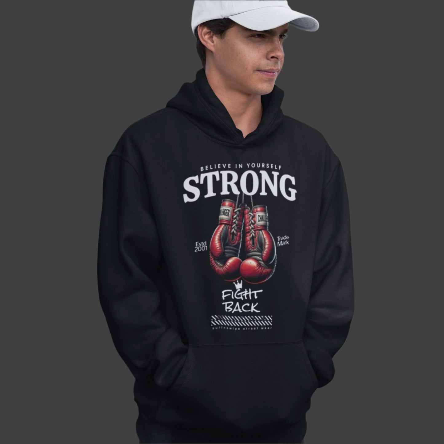 Unisex Oversized Hoodie with Bold Red Boxing Gloves Graphic