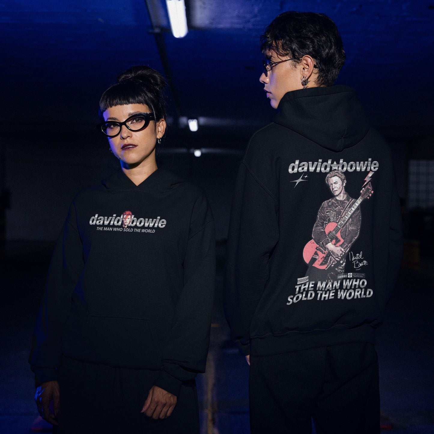 Unisex Black Oversized Hoodie with David Bowie Print