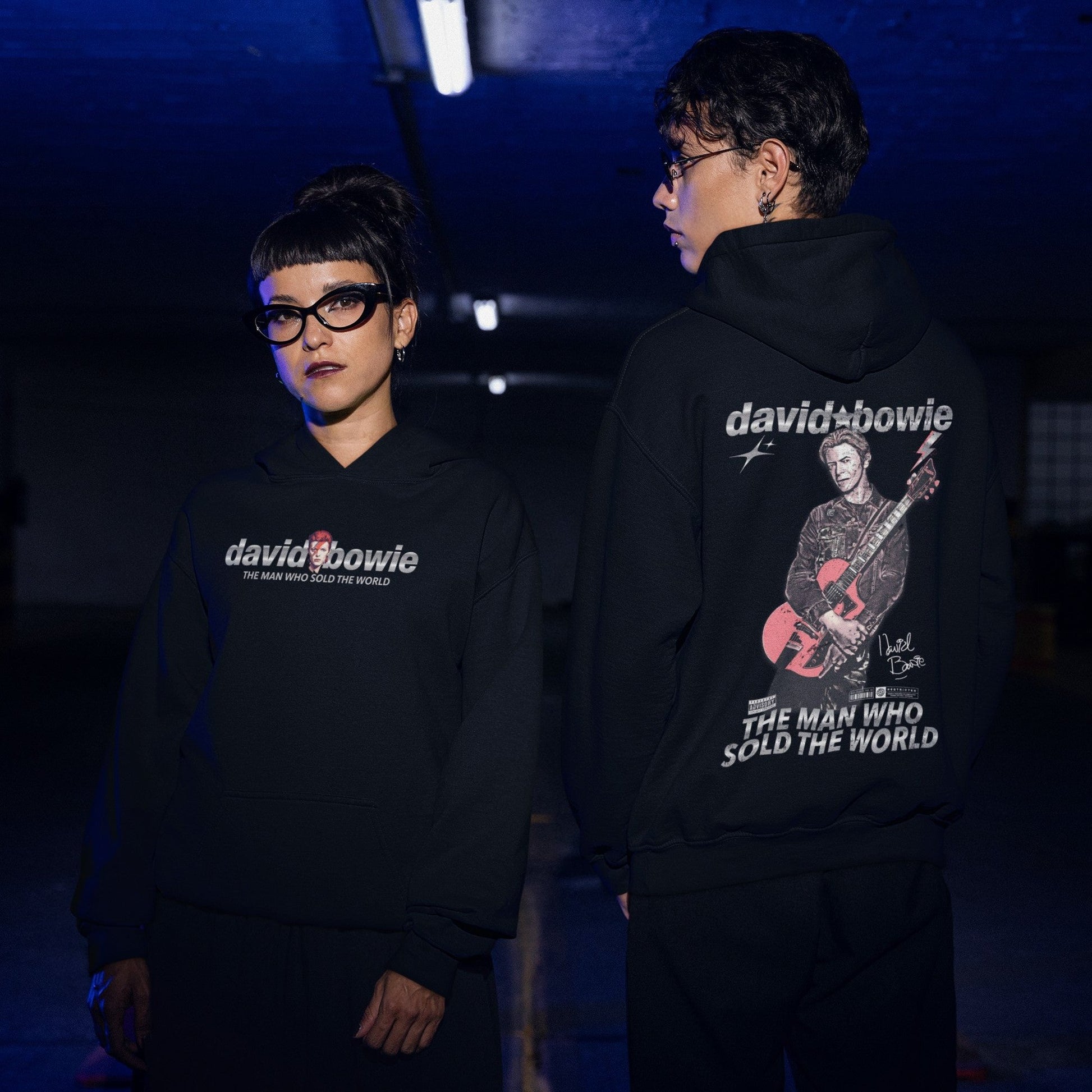 Unisex Black Oversized Hoodie with David Bowie Print