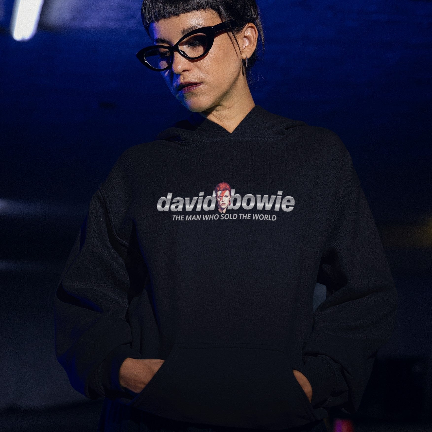 Unisex Black Oversized Hoodie with David Bowie Print
