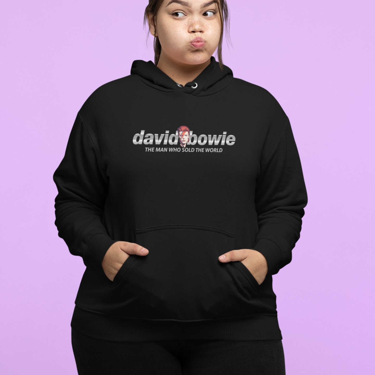 Unisex Black Oversized Hoodie with David Bowie Print