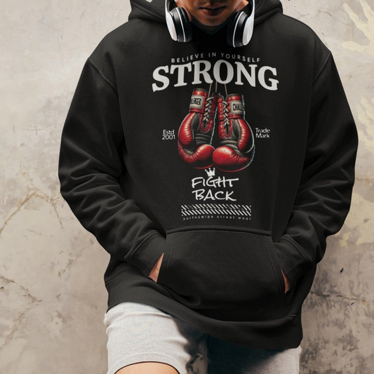 Unisex Oversized Hoodie with Bold Red Boxing Gloves Graphic