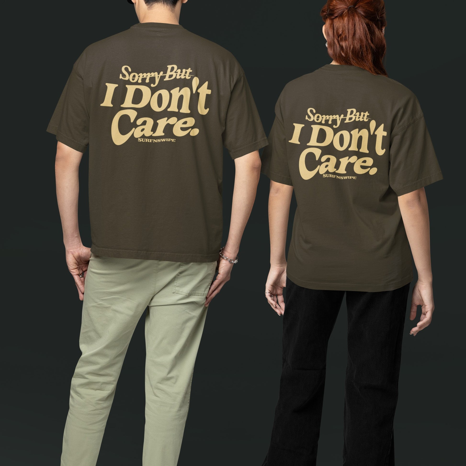 Olive green oversized tee with funny quote print - unisex drop-shoulder fit
