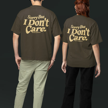 Olive green oversized tee with funny quote print - unisex drop-shoulder fit