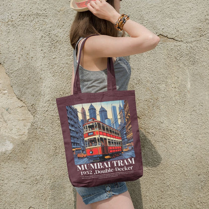Vintage Mumbai Double-Decker Tram Canvas Tote Bag | Pure Cotton Eco-Friendly Shopping Bag