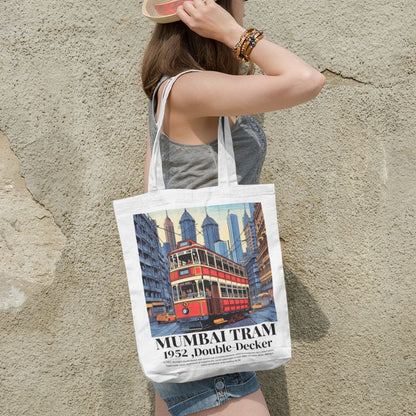 Vintage Mumbai Double-Decker Tram Canvas Tote Bag 