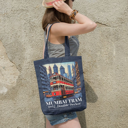 Vintage Mumbai Double-Decker Tram Canvas Tote Bag 