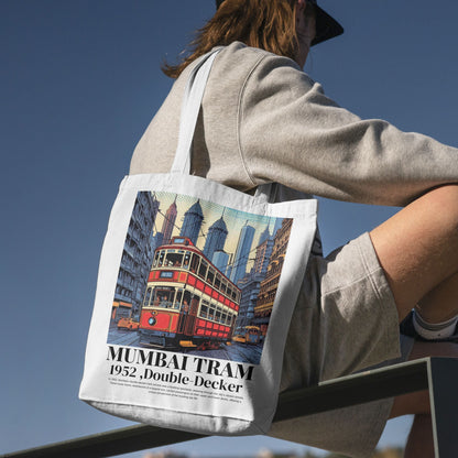 Vintage Mumbai Double-Decker Tram Canvas Tote Bag 
