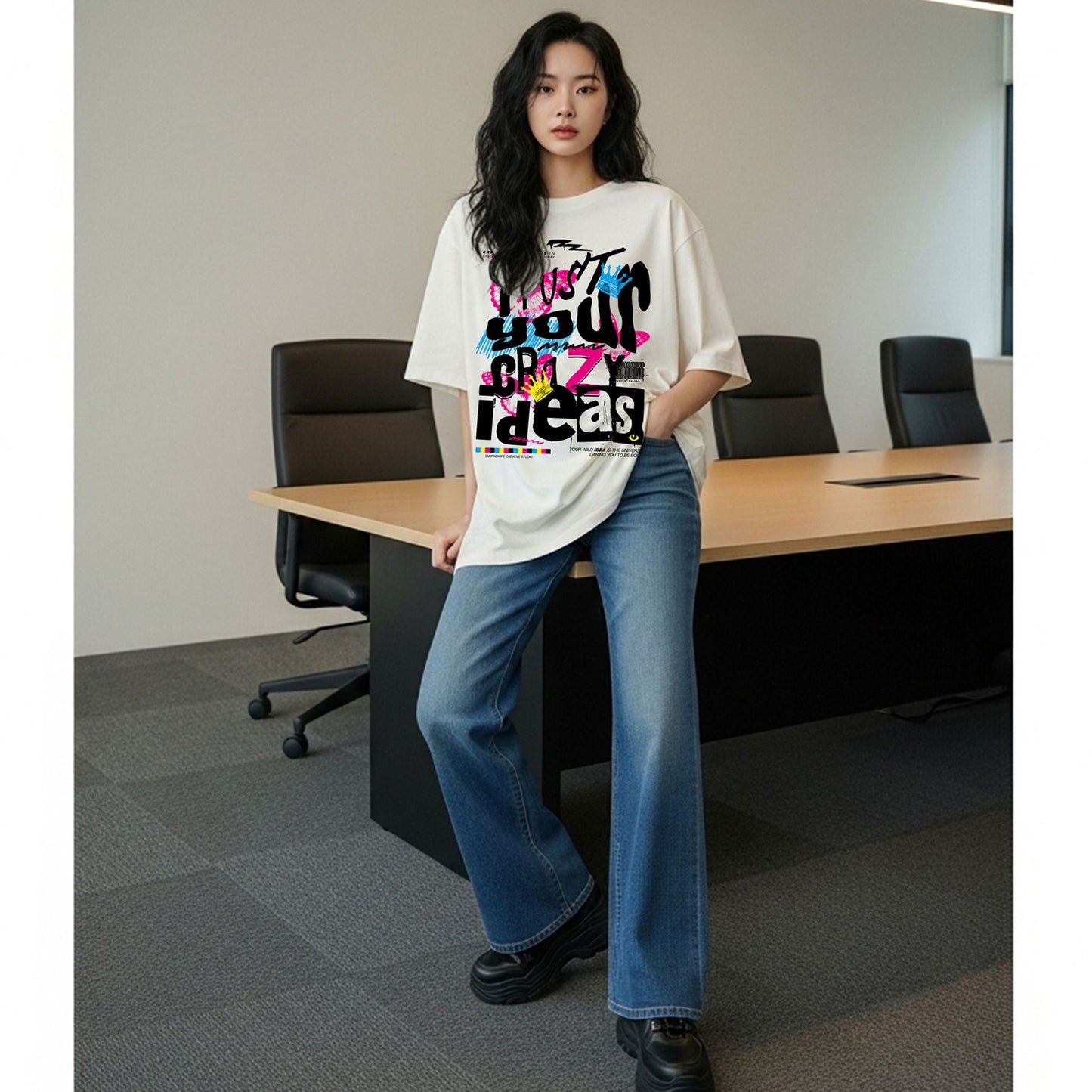 Person wearing a Trust Your Crazy Ideas Oversized Graphic T-Shirt