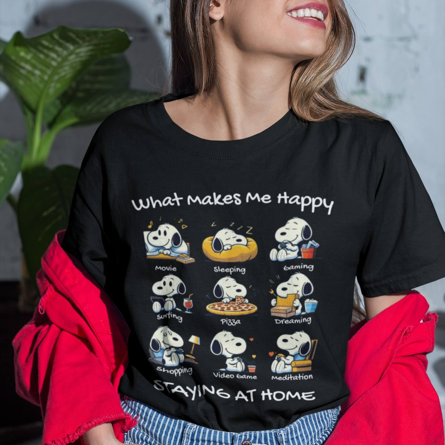 What Makes Me Happy-Staying At Home Printed Oversized T-shirt