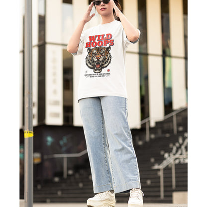 Wild Hoops Tiger Print Unisex Boxy T-Shirt - Oversized Fit