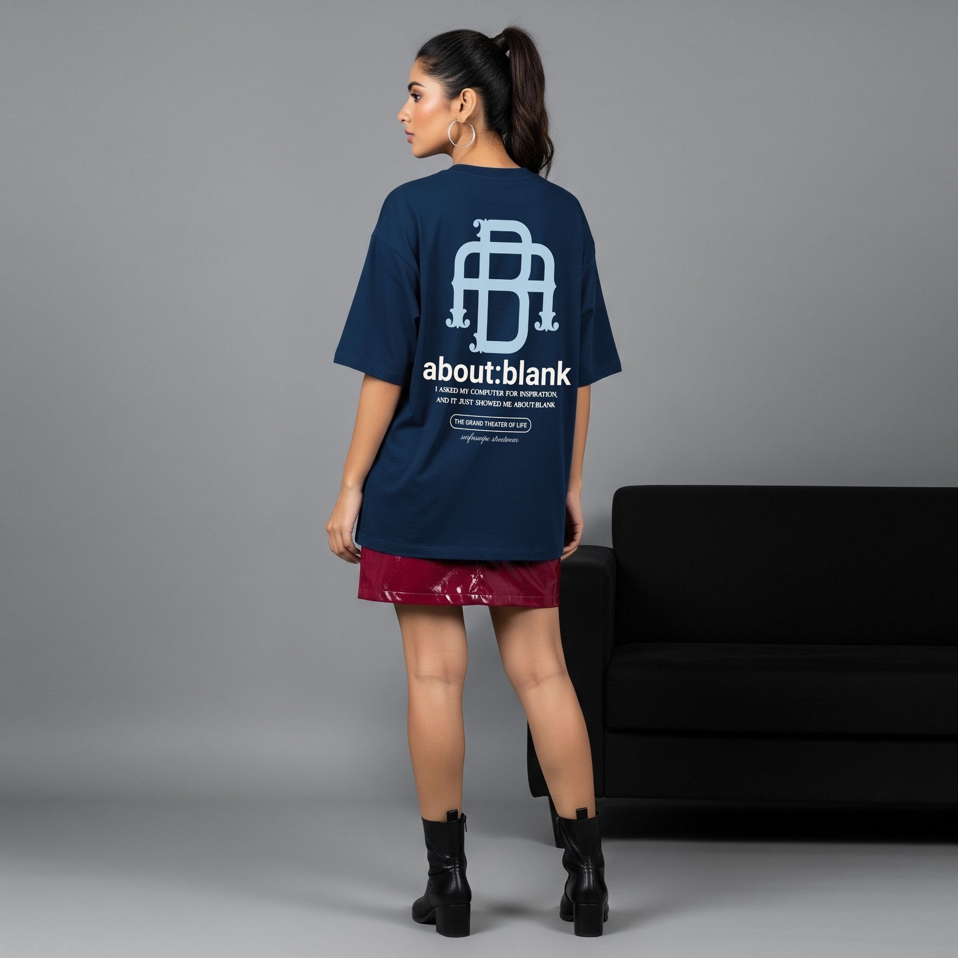 Oversized "about:blank" Graphic T-Shirt - Black Streetwear Tee