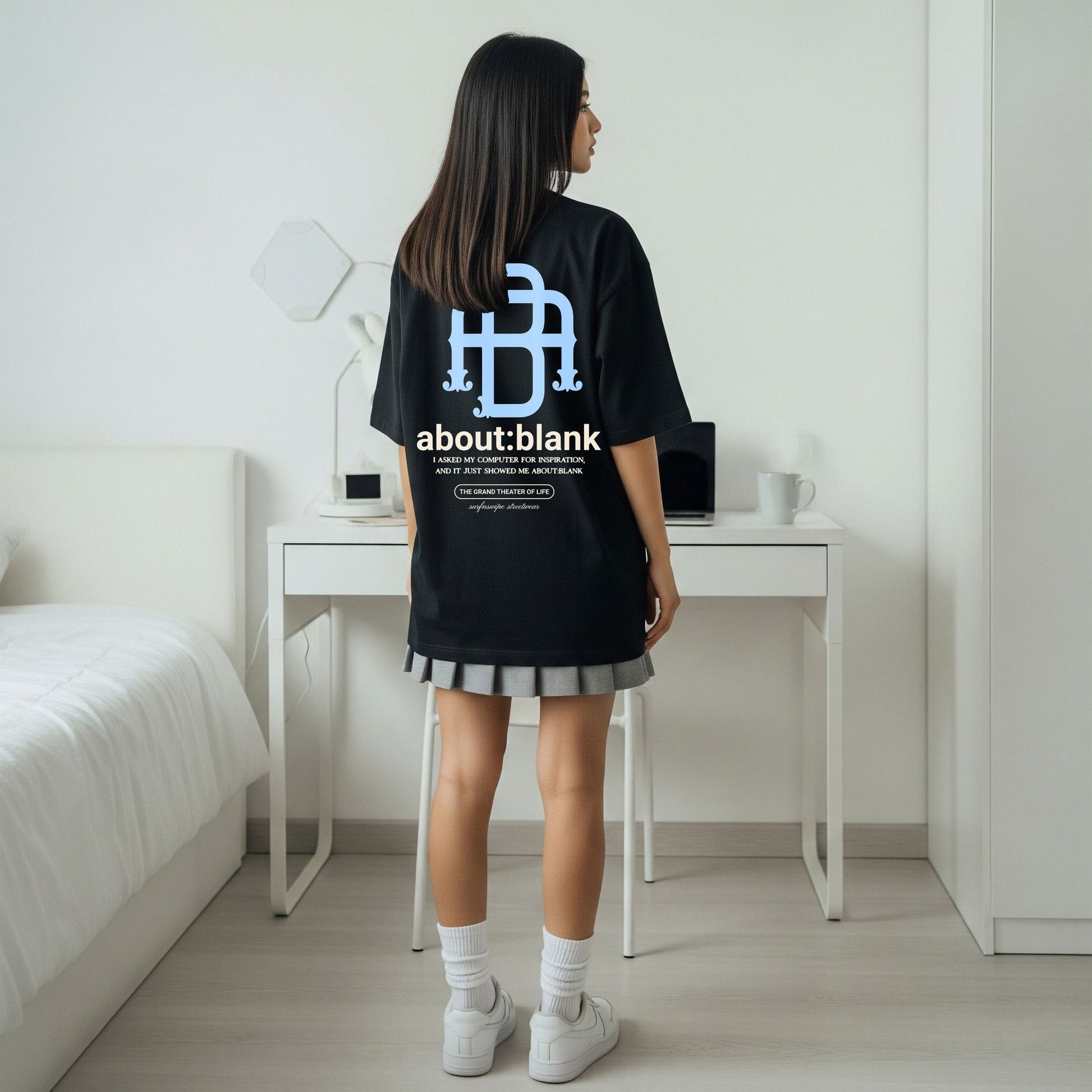 Oversized "about:blank" Graphic T-Shirt - Black Streetwear Tee