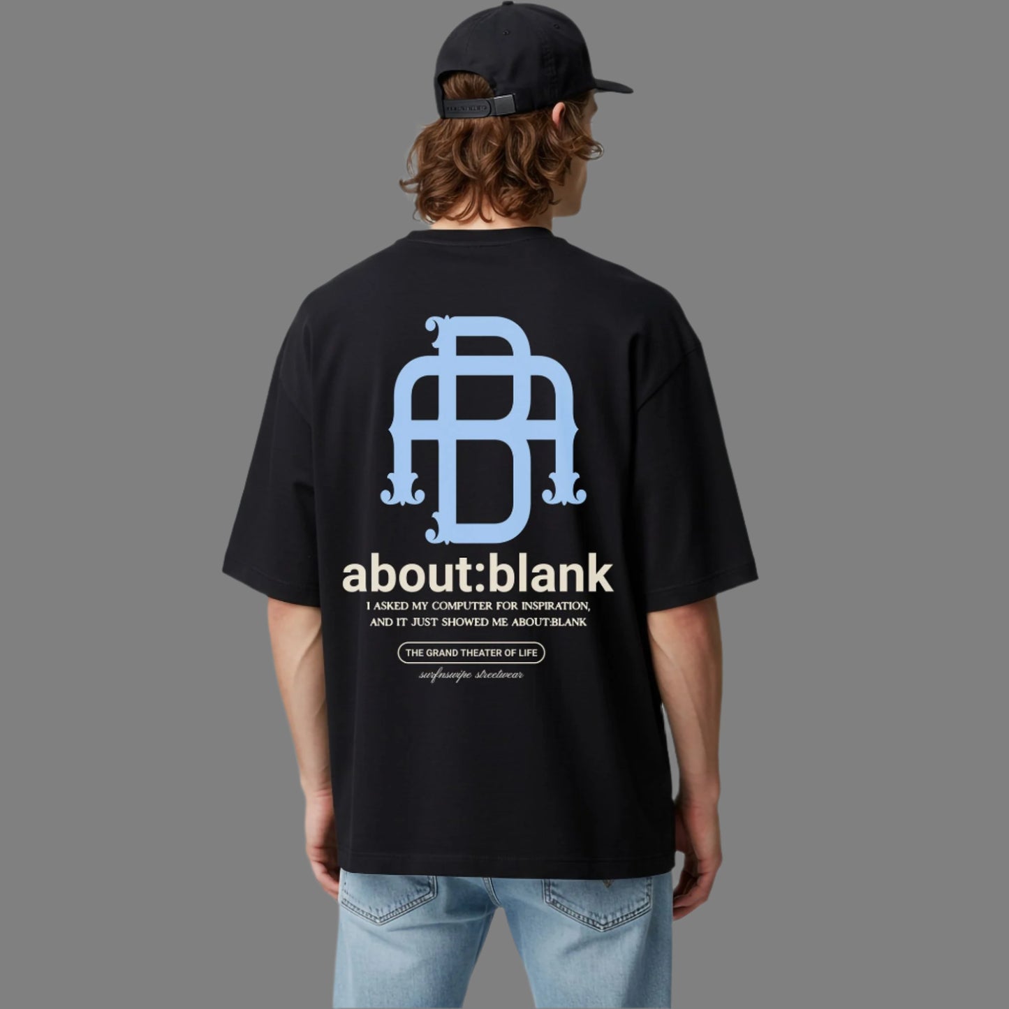 Oversized "about:blank" Graphic T-Shirt - Black Streetwear Tee