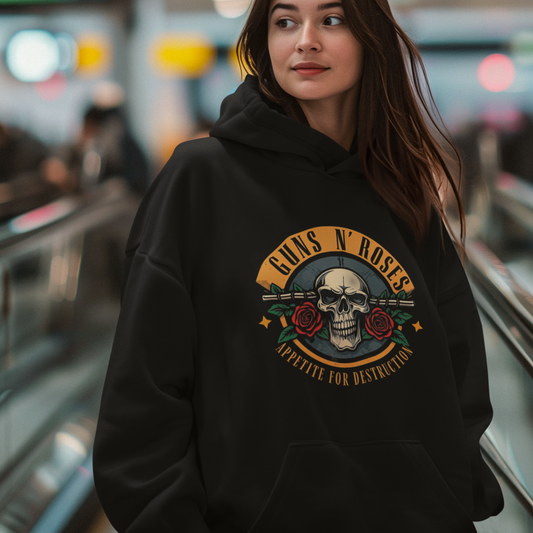 Classic Black Unisex Oversized Hoodie with Guns N' Roses Graphic