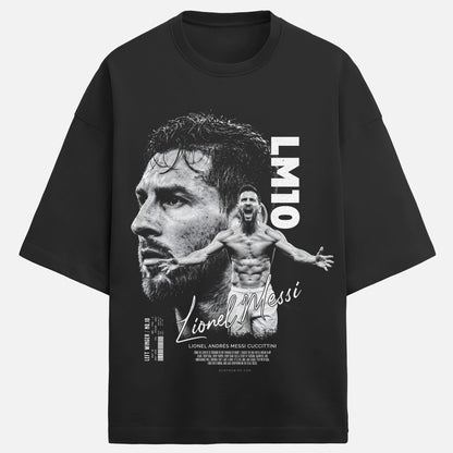 Black t-shirt with graphic of a famous sports figure and text on a white background