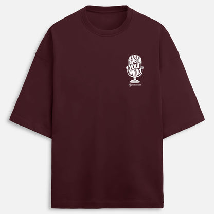 SurfNSwipe Speak Your Mind oversized tee flat lay — 240 GSM cotton maroon graphic tee India