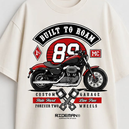 off-White t-shirt with a motorcycle graphic and text on a white background
