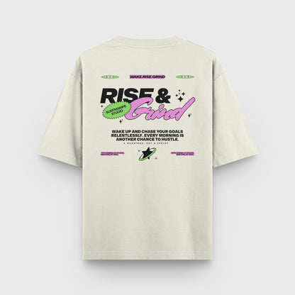 T-shirt with "Rise & Grind" graphi
