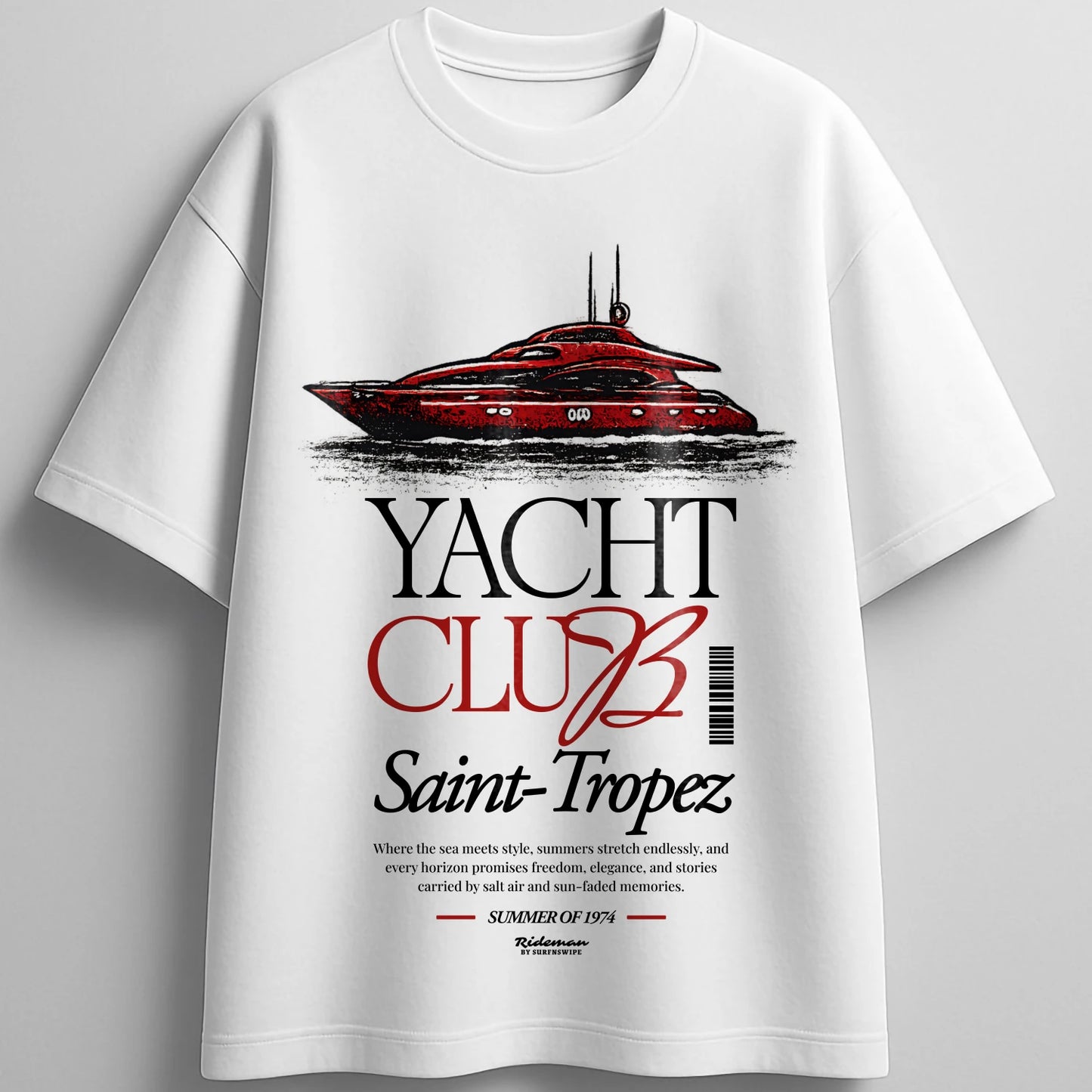 Flat lay of Yacht Club Saint-Tropez oversized t-shirt in white color