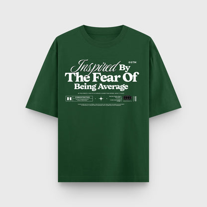 Green t-shirt with white text on a light gray background