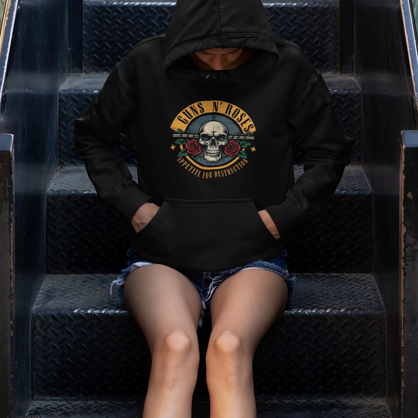 Classic Black Unisex Oversized Hoodie with Guns N' Roses Graphic