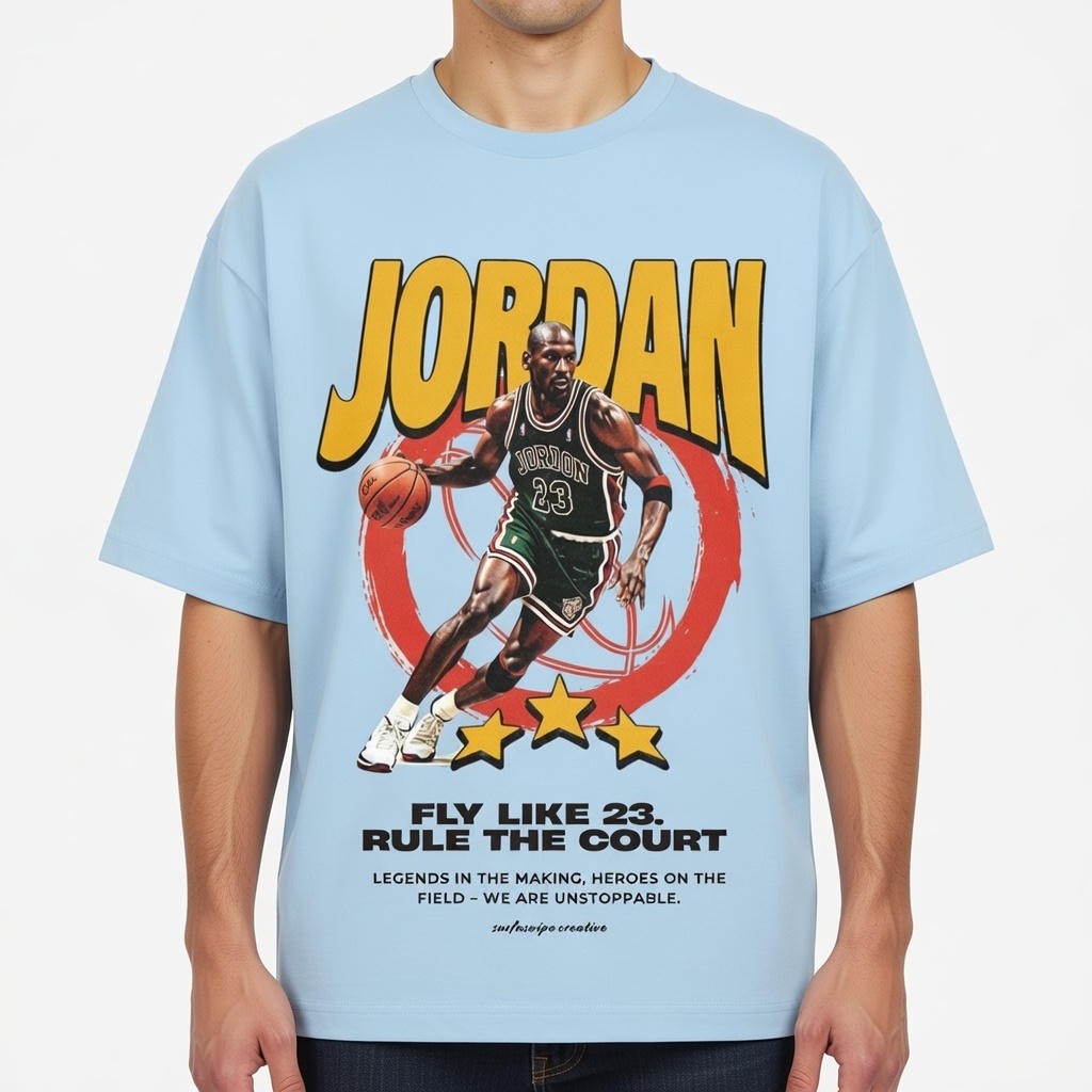 Light blue t-shirt with Jordan graphic and text on a white background