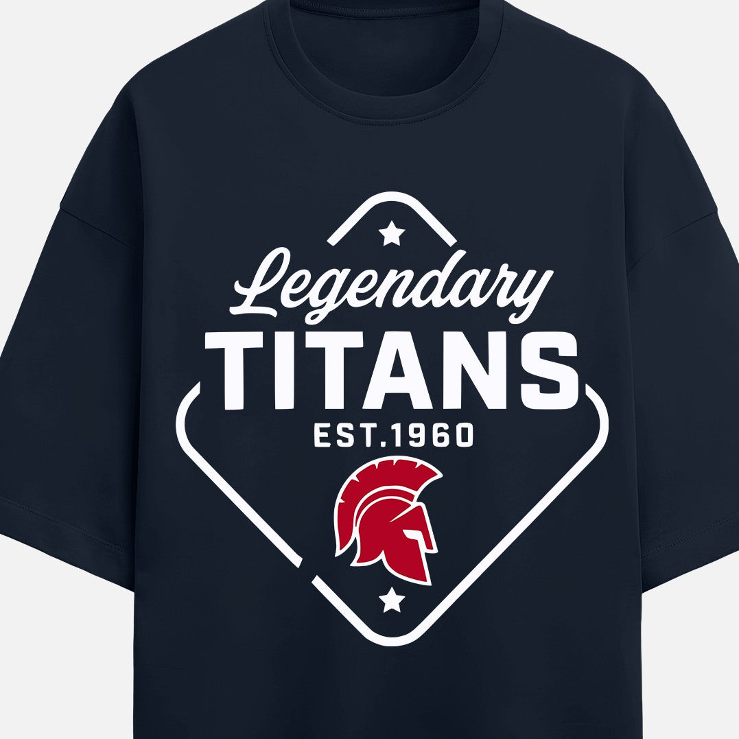Navy blue t-shirt with 'Legendary Titans EST. 1960' design on a white background