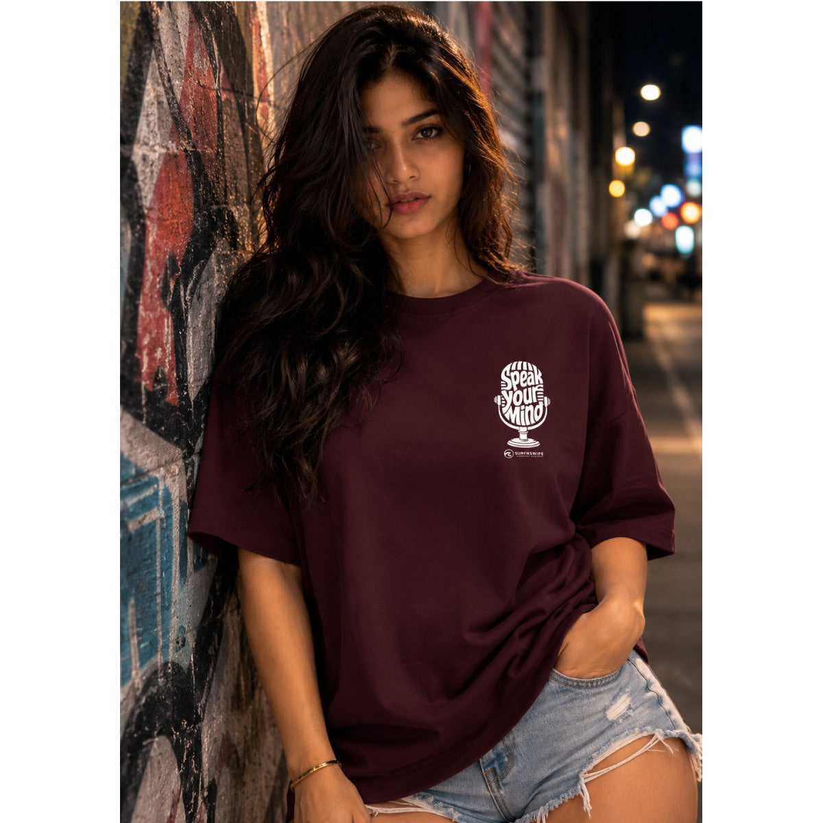 Speak Your Mind oversized tee front view — boxy drop-shoulder fit unisex black graphic t-shirt